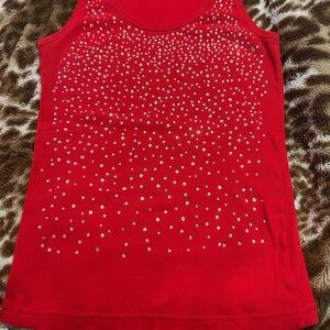 Red Sleeveless Women’s Top with Rhinestone Accents